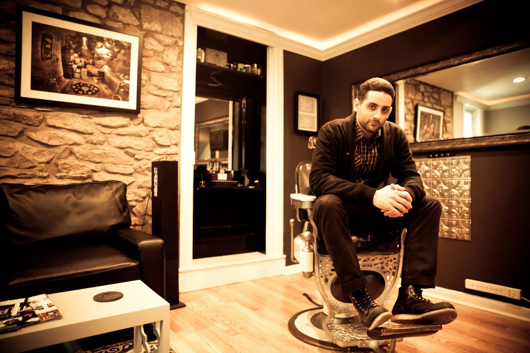 Leo on the vintage barber chair